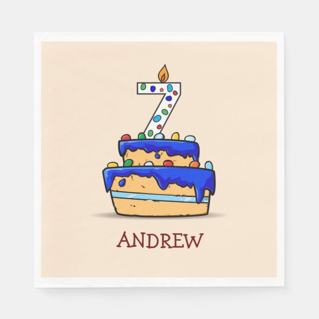 Boy 7th Birthday, 7 on Sweet Blue Cake Napkin (Front)