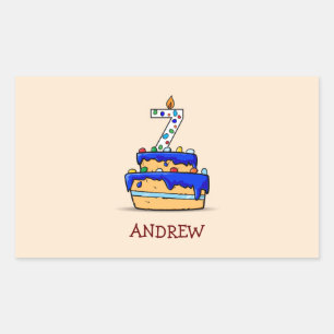 Boy 7th Birthday, 7 on Sweet Blue Cake Sticker