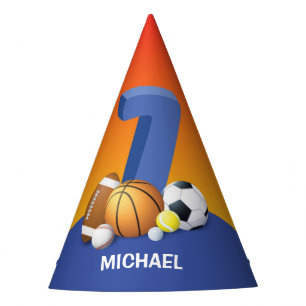 Boy 7th Birthday Sports Balls Party Hat