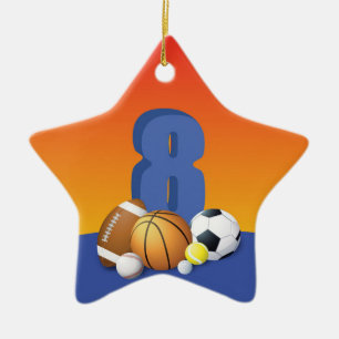 Boy 8th Birthday Sports Balls Ceramic Ornament