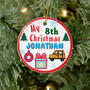 Boy 8th Christmas Toy Car AGE Ceramic Ornament