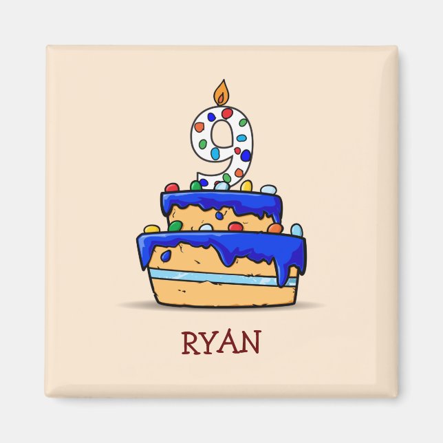 Boy 9th Birthday, 9 on Sweet Blue Cake Magnet (Front)