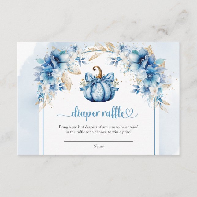 Boy a sweet little pumpkin blue diaper raffle enclosure card (Front)