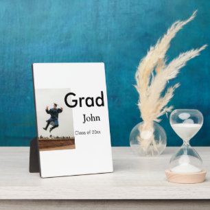 boy add name date year text QR graduation congrats Plaque