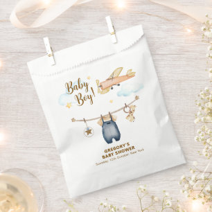 Boy Adventure Clothesline Airplane Sky Baby Shower Favour Bag