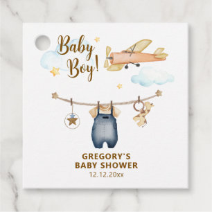 Boy Adventure Clothesline Airplane Sky Baby Shower Favour Tags