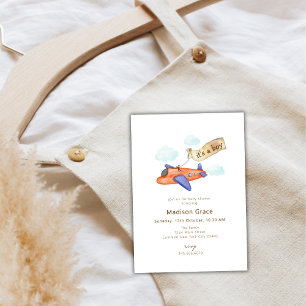 Boy Adventure Travel Aviator Airplane Baby Shower Invitation