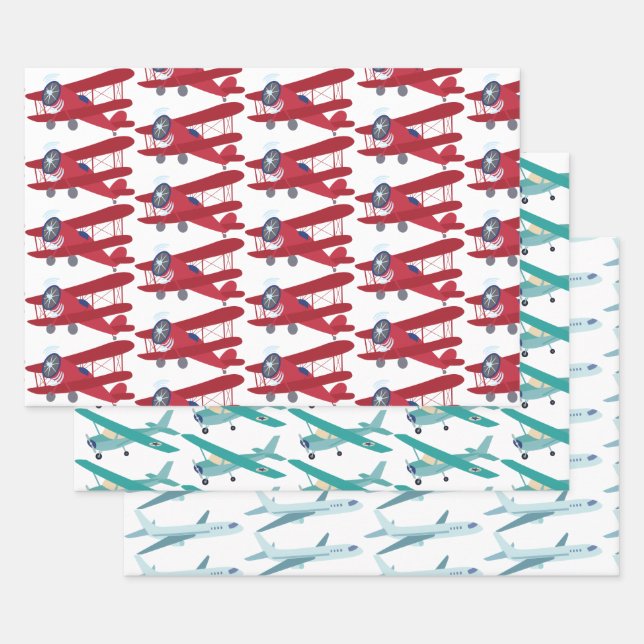 Boy Airplanes Baby Shower Cute Boys Wrapping Paper Sheet (Set)