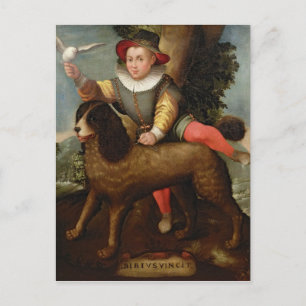 Boy and Dog, `Bibius Vincit' Postcard