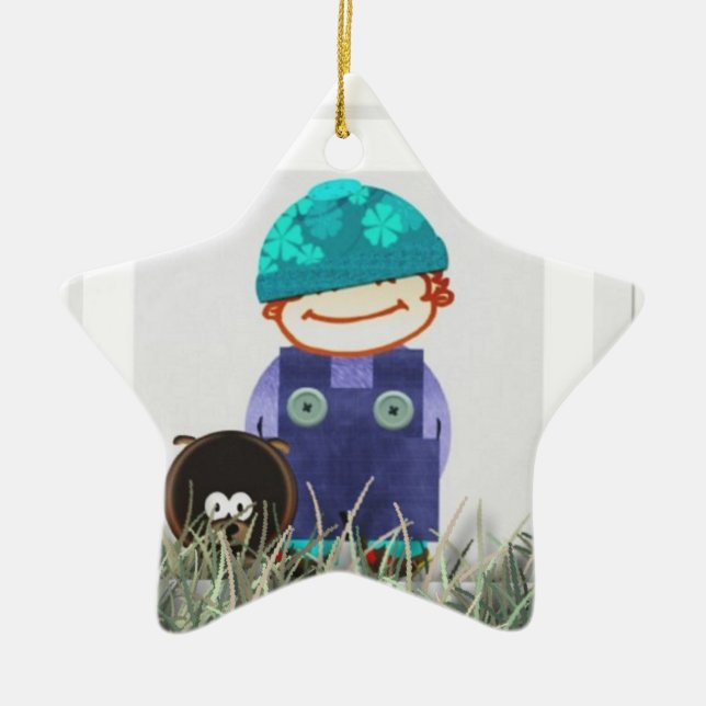 Boy and dog ceramic ornament (Front)