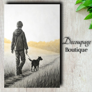 Boy and Dog Countryside Decoupage Tissue Paper