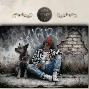 Boy and Dog Street Art Urban Graffiti decoupage Tissue Paper