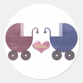 Boy and Girl Baby Twins, Pram Art Design Classic Round Sticker