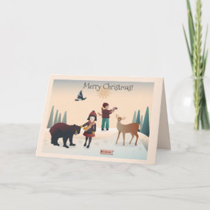💕Boy and girl in forest with animals Christmas2 Card