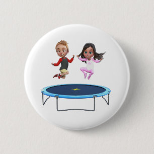 Boy and Girl on Trampoline 2 Inch Round Button