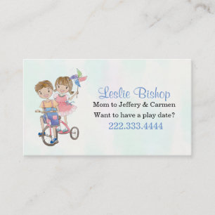 Boy and Girl on Tricycle Mommy Play Date Card