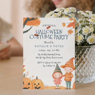 Boy and Girl Orange Halloween Costume Party Invitation