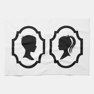 boy and girl silhouette in picture frame kitchen towel
