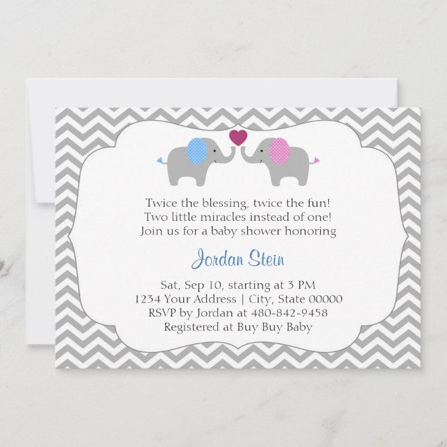 Boy and Girl Twins Baby Shower Invitation (Front)