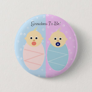 Boy and Girl Twins Grandmother Button