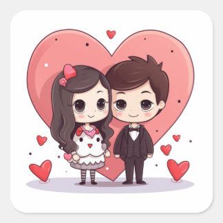 Boy and girl  two couple  square sticker