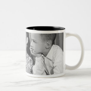 Boy and Girl Viewing Globe Two-Tone Coffee Mug