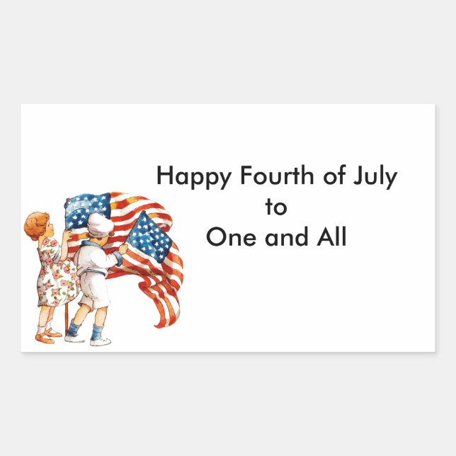 Boy and Girl Waving Flags Sticker (Front)