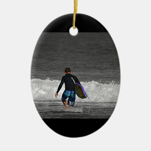 BOY AND HIS BOOGIE BOARD CERAMIC ORNAMENT (Front)
