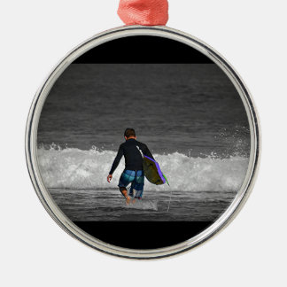 BOY AND HIS BOOGIE BOARD METAL ORNAMENT