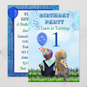 Boy and his Dog  First Birthday Party Invitation