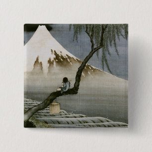 Boy and Mount Fuji Hokusai Japanese Fine Art 2 Inch Square Button