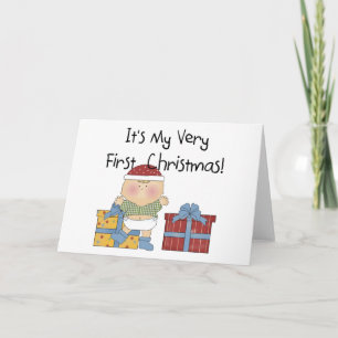 Boy and Presents 1st Christmas Tshirts and Gifts Holiday Card