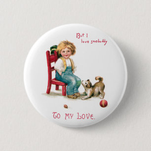 Boy and Puppy Vintage Valentine 2 Inch Round Button