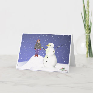 Boy and Snowman Holiday Card