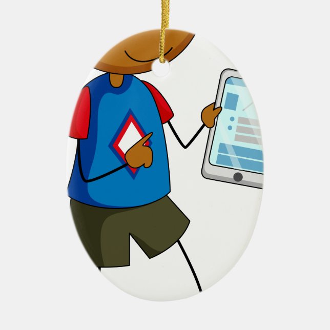 Boy and tablet ceramic ornament (Front)