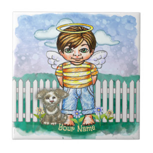Boy Angel and Dog  Tile