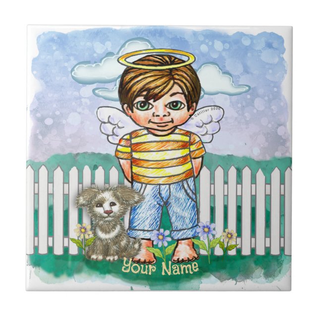 Boy Angel and Dog  Tile (Front)