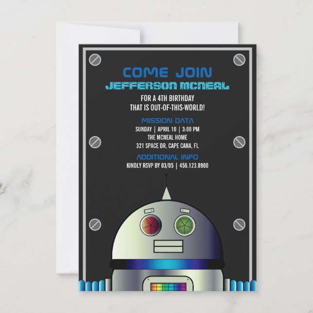 boy ANY AGE space ROBOT BIRTHDAY science party Invitation (Front)