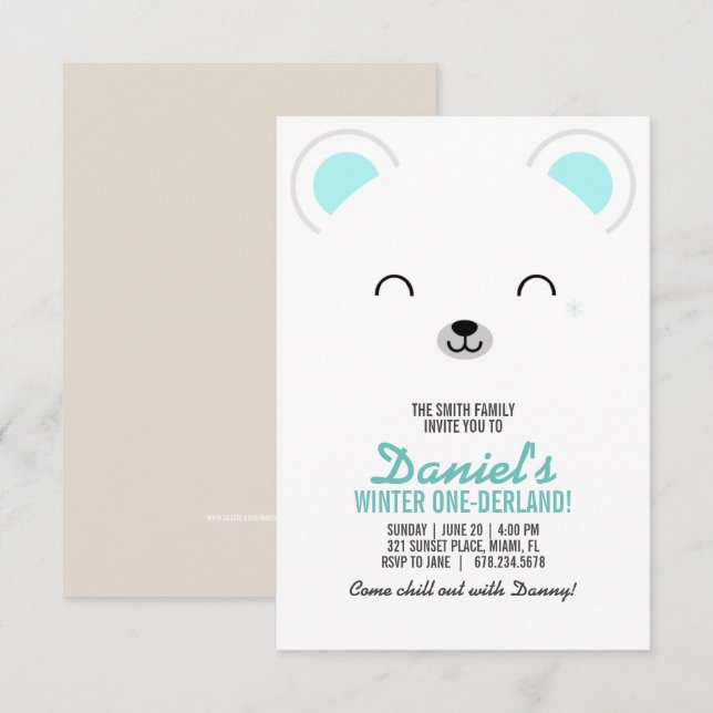 boy ANY AGE winter POLAR BEAR birthday party Invitation (Front/Back)