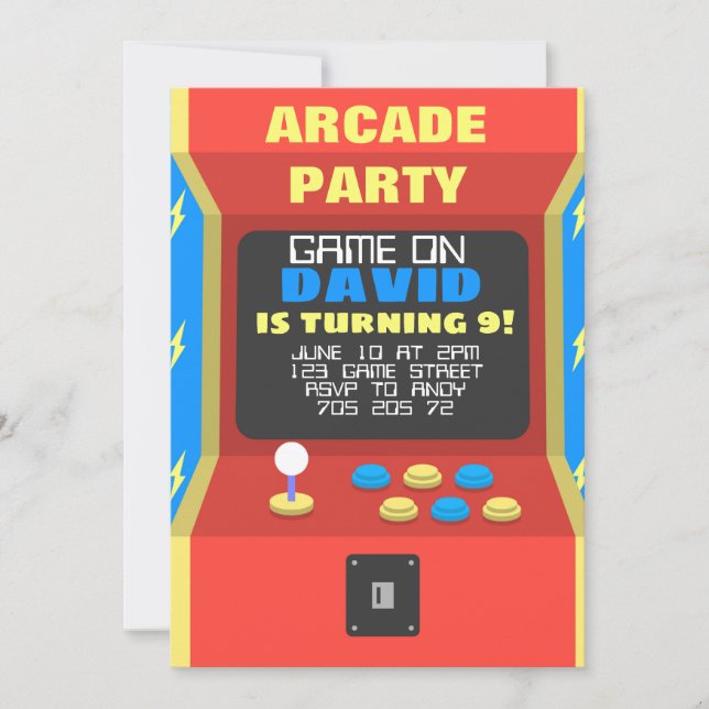 Boy Arcade Party Retro Gaming Birthday Invitation (Front)