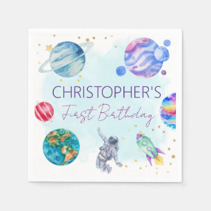 Boy Astronaut Gold Blue Rocket Ship Planet  Napkin