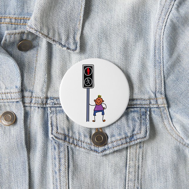 Boy at Pedestrian Crossing with Red Stop Signal 3 Inch Round Button (Creator Uploaded)