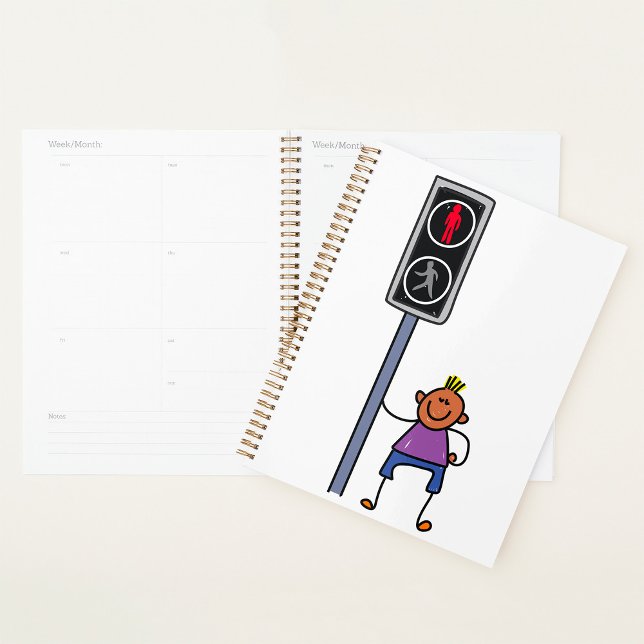 Boy at Pedestrian Crossing with Red Stop Signal Planner (Creator Uploaded)