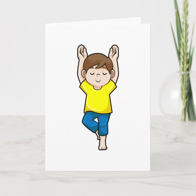 Boy at Yoga Stretching exercises Card (Front)
