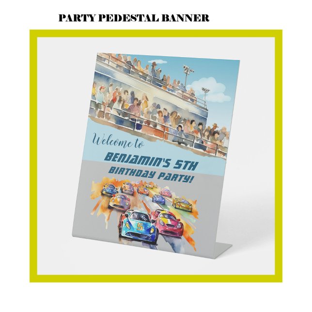Boy Auto Racing Theme 5th Birthday Party Banner  Pedestal Sign (Creator Uploaded)
