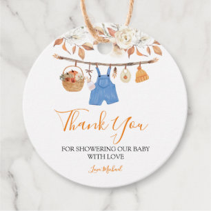 Boy Autumn Clothes Pumpkin Fall Baby Shower Favour Tags