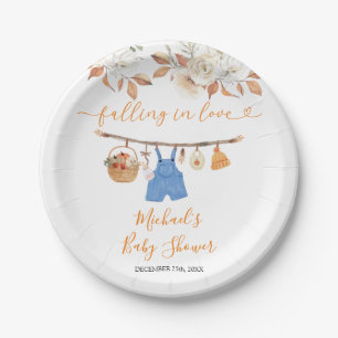 Boy Autumn Clothes Pumpkin Fall Baby Shower Paper Plate