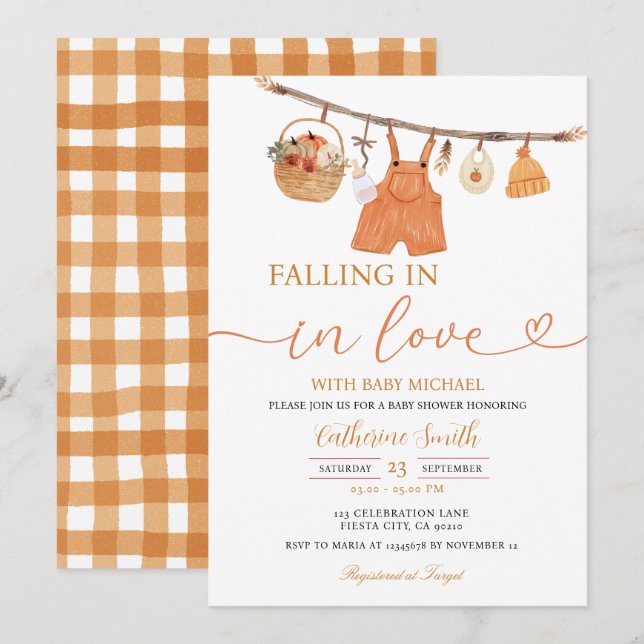 Boy Autumn Clothesline Fall Baby Shower Invite (Front/Back)