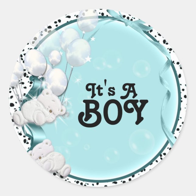 Boy baby birth announcement bear classic round sticker (Front)