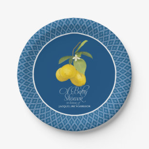 Boy Baby Boho Shower Farm Blue Lemon Flower Citrus Paper Plate
